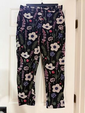 Blackmilk Black Floral Cropped cuffed pants  with White, Purple & Green Accents